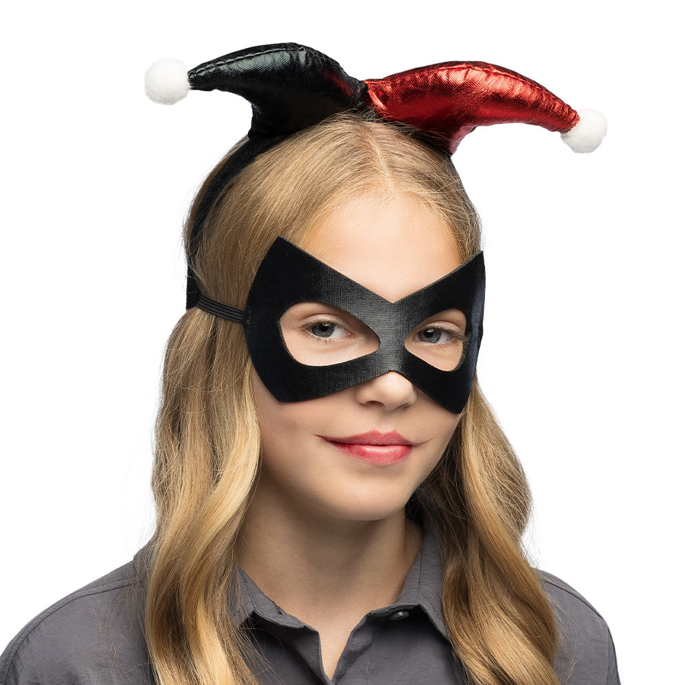 Masque et Serre-tête Arlequin noir et rouge - Déguisement