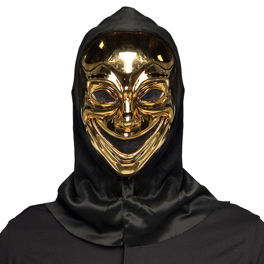 Masque Or Brillant avec Capuche Noire - Déguisement Mystérieux