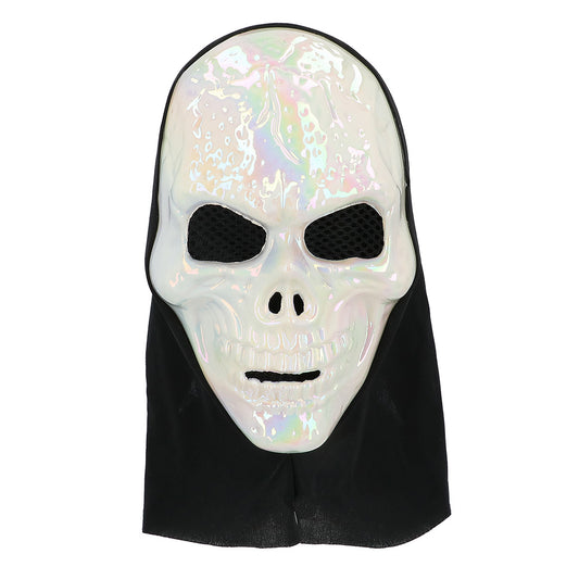 Masque Crâne Holographique avec Capuche Noire - Déguisement Halloween