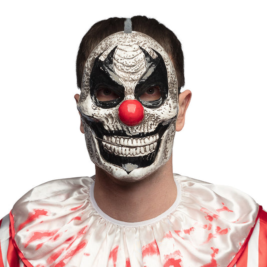 Masque Clown Squelette Blanc avec Nez Rouge - Déguisement Adulte