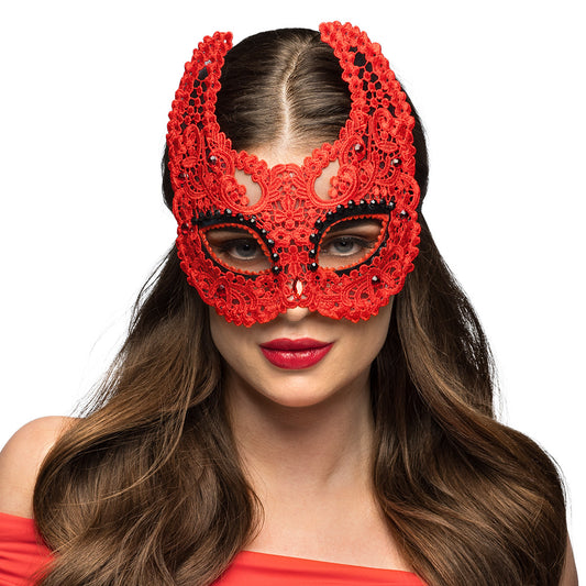 Loup Masque Chat Dentelle Rouge Paillettes - Accessoire Soirée