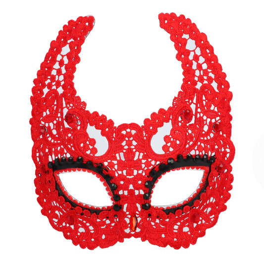 Loup Masque Chat Dentelle Rouge Paillettes - Accessoire Soirée