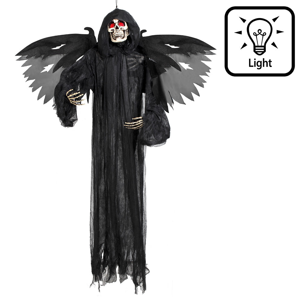 Ange Noir Ailes Plumes Crâne Lumineux Halloween