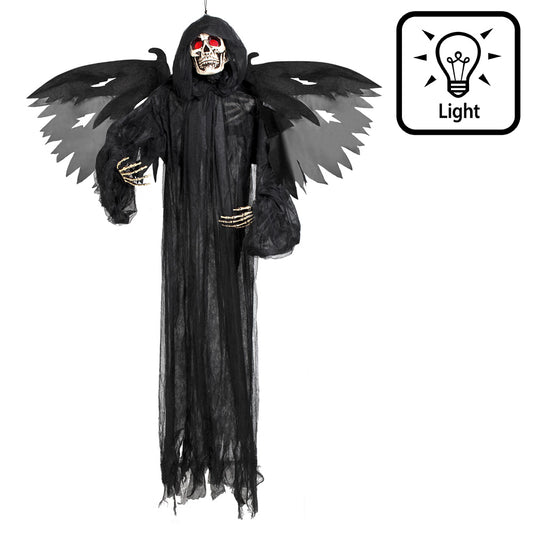 Ange Noir Ailes Plumes Crâne Lumineux Halloween