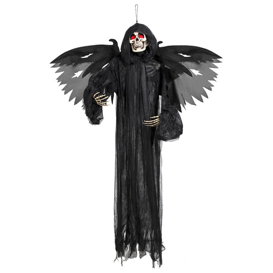 Ange Noir Ailes Plumes Crâne Lumineux Halloween
