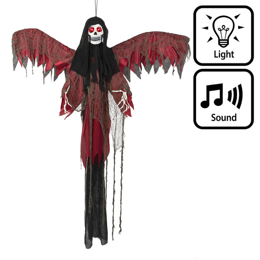 Faucheuse Sanglante avec Ailes Rouges et Lumière - Décoration Halloween