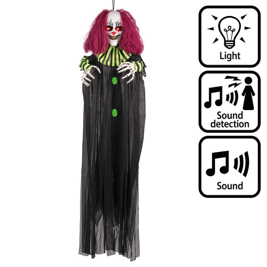 Clown Pendu Animé Lumineux et Sonore - Décoration Halloween