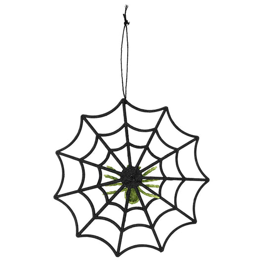 Décoration Toile d'Araignée Noire avec Araignée Verte