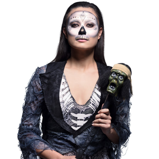 Tête de Sorcière sur Bâton - Décoration Halloween Horrifique