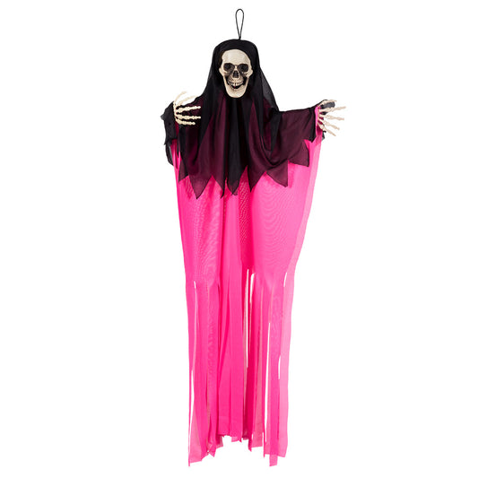 Faucheuse Squelette Suspendue Rose Fluo - Décoration Halloween