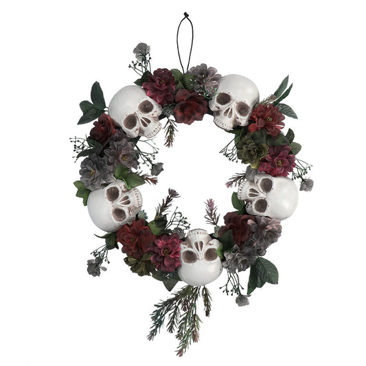 Couronne Crânes Fleurs Halloween Gothique Décoration Porte