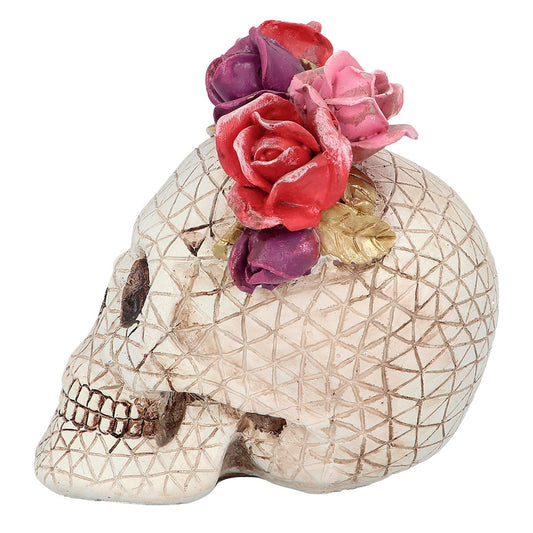 Crâne Blanc Fleuri avec Roses - Décoration Halloween Gothique