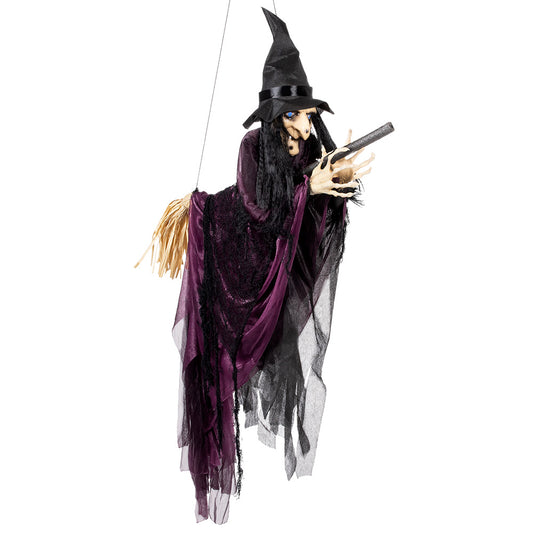 Sorcière Suspendue Noire avec Balai - Décoration Halloween