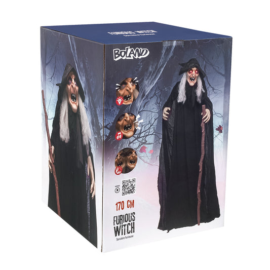 Sorcière Furieuse 170cm - Décoration Halloween Animée avec Lumière et Son