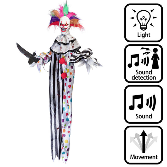 Clown Affamé 120cm - Décoration Halloween Animée avec Lumière et Son