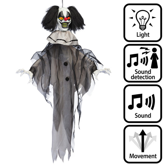 Clown Cauchemar Suspendu 90cm - Décoration Halloween Animée