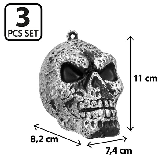 Pendentif Crâne Argenté Halloween - Set de 3 Pièces