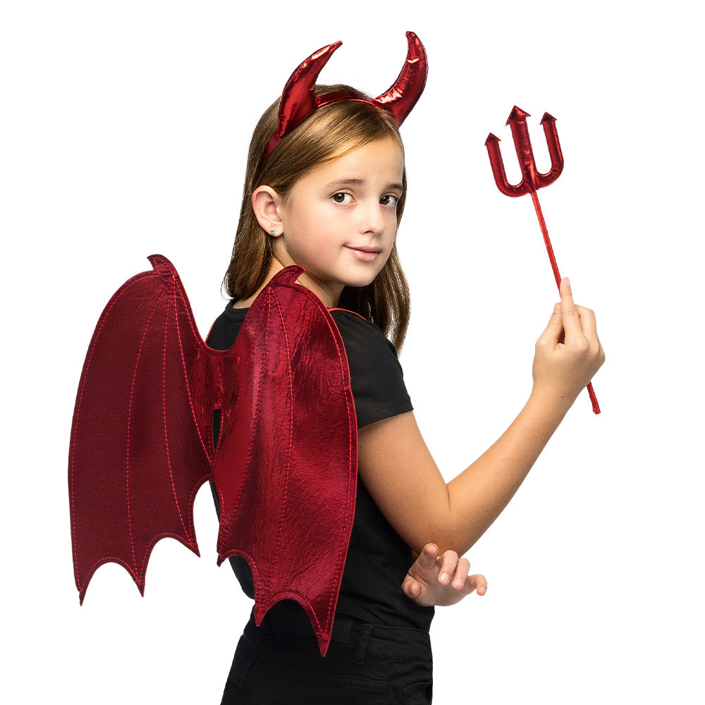 Ensemble Démon Enfant - Cornes, Ailes et Fourche Rouge