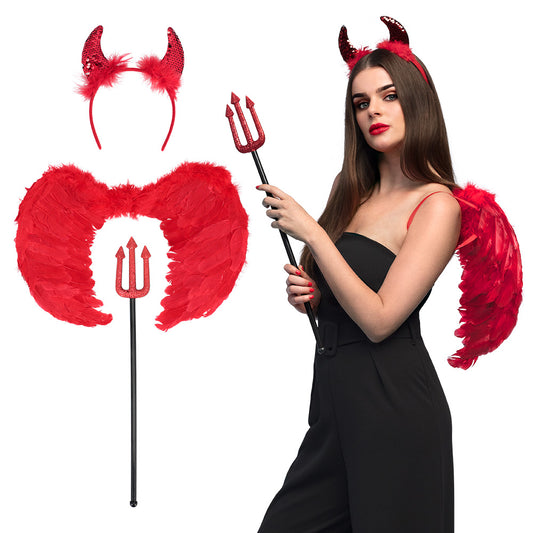 Déguisement Diable Complet : Ailes, Cornes et Trident Rouge
