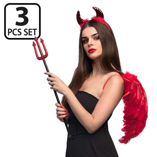 Déguisement Diable Complet : Ailes, Cornes et Trident Rouge