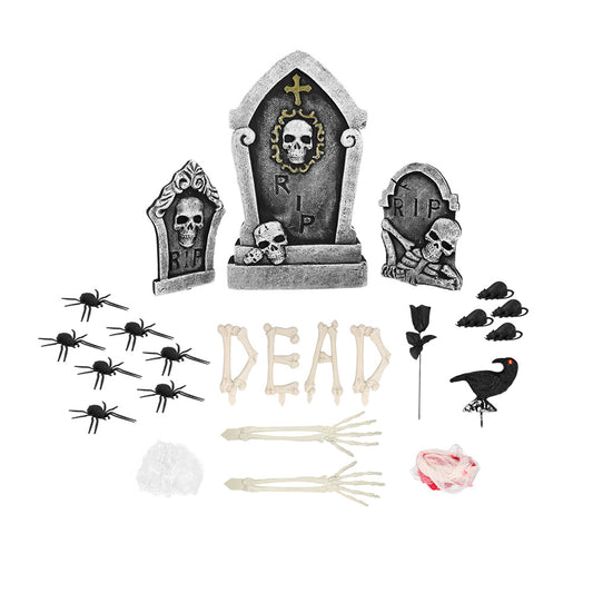 Déco Halloween Cimetière Complet - 3 Tombes + Accessoires