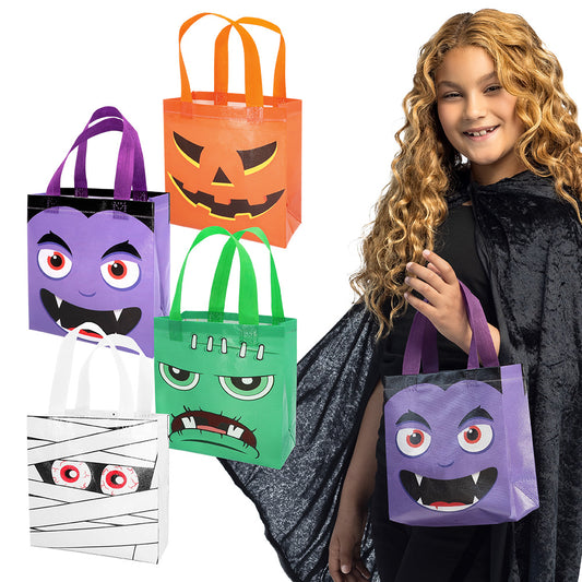 Lot 4 Sacs Bonbons Halloween - Visages Effrayants Réutilisables