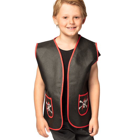 Gilet Pirate Enfant Noir et Rouge avec Poches Skull