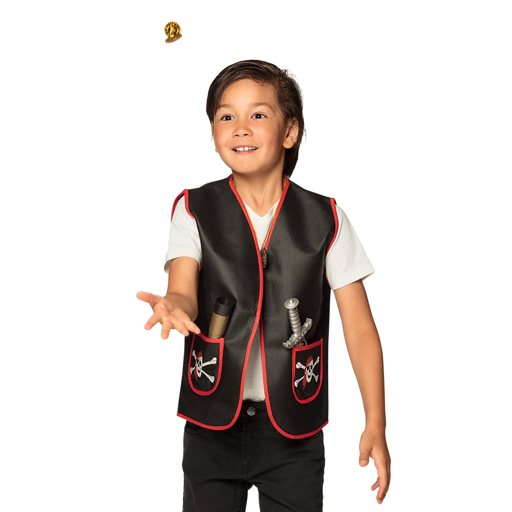 Gilet Pirate Enfant Noir et Rouge avec Poches Skull