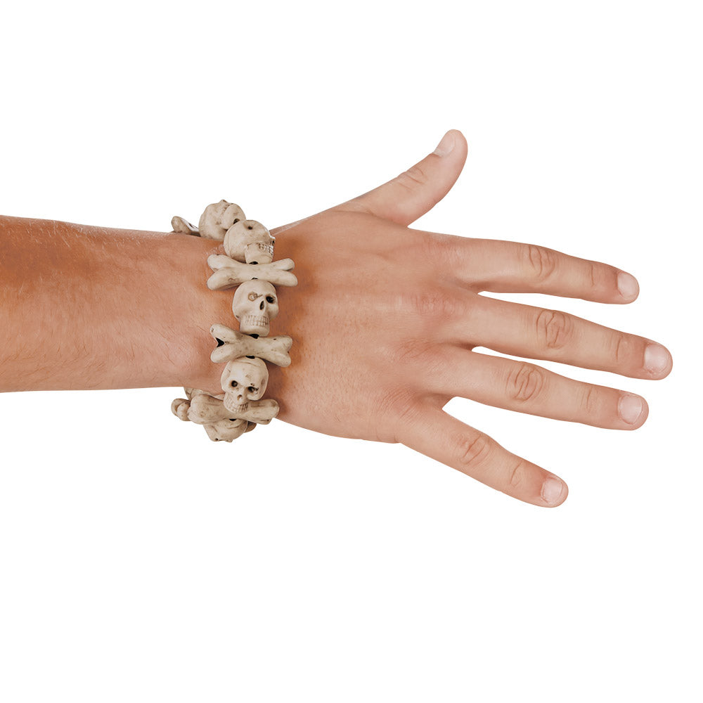 Bracelet Crânes et Os en Résine - Accessoire Halloween Gothique