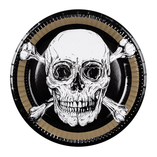 Assiettes Crâne et Os Pirate - Ø 23 cm - Lot de 8