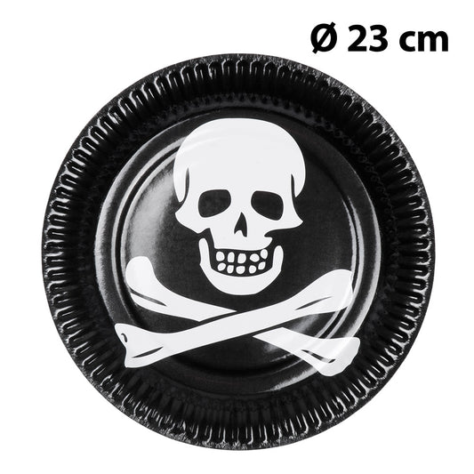 Assiettes Crâne et Tibias Pirate - 23 cm Noires