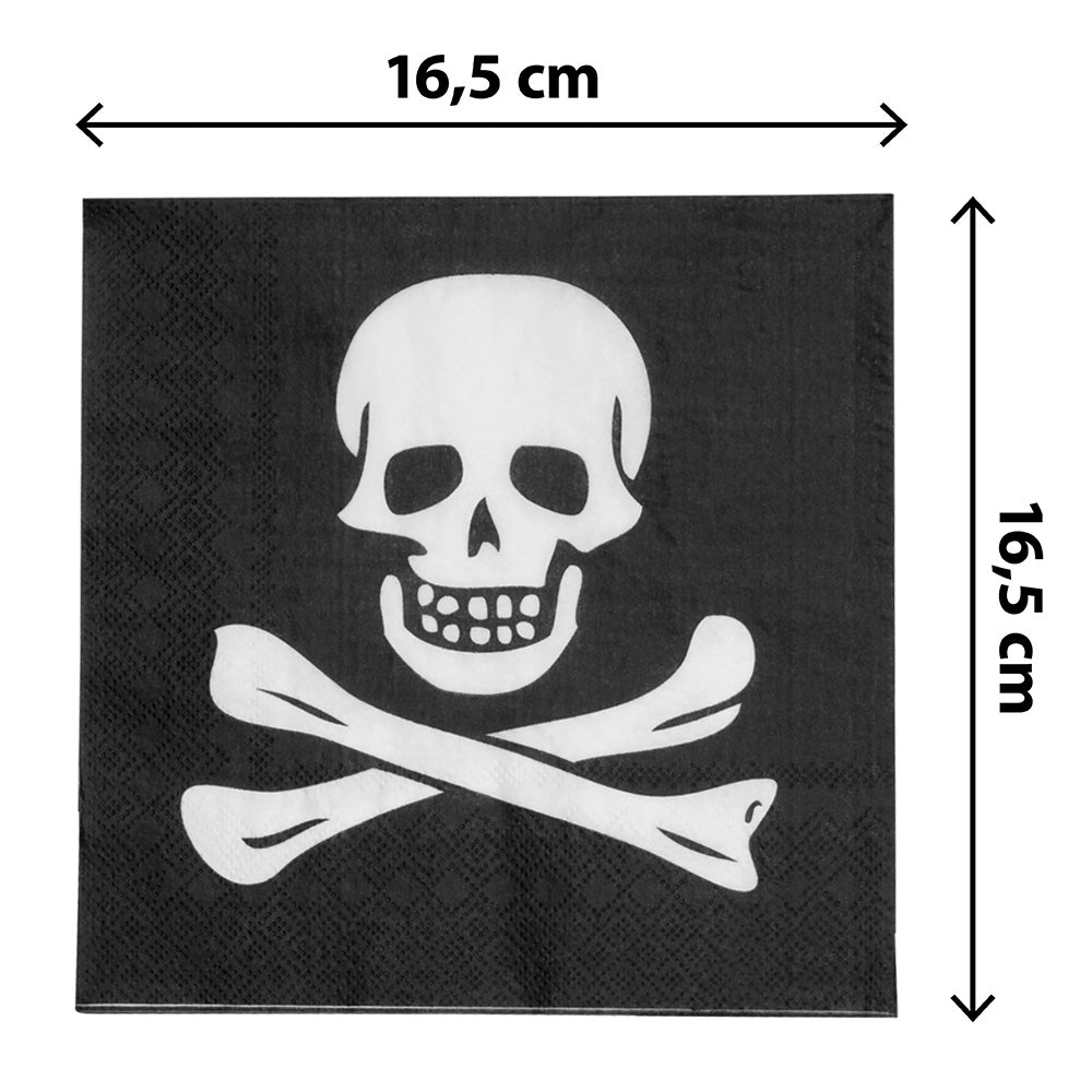 Serviettes Pirate Crâne et Tibias - 16,5 x 16,5 cm
