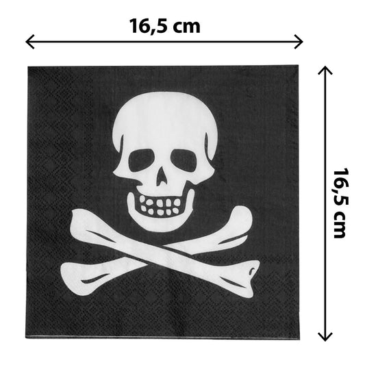 Serviettes Pirate Crâne et Tibias - 16,5 x 16,5 cm