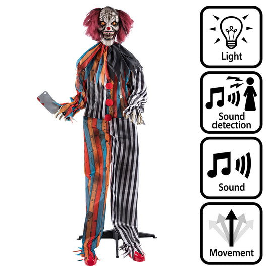 Clown Tueur Animé 175cm - Décoration Halloween Lumière et Son