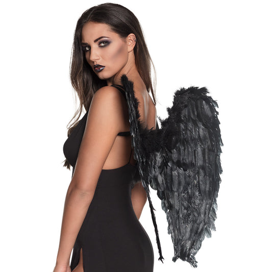 Ailes Noires Gothiques Luxe avec Halo et Couronnes
