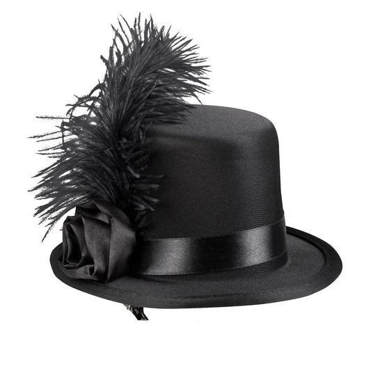Haut de forme noir avec plumes - Accessoire déguisement élégant