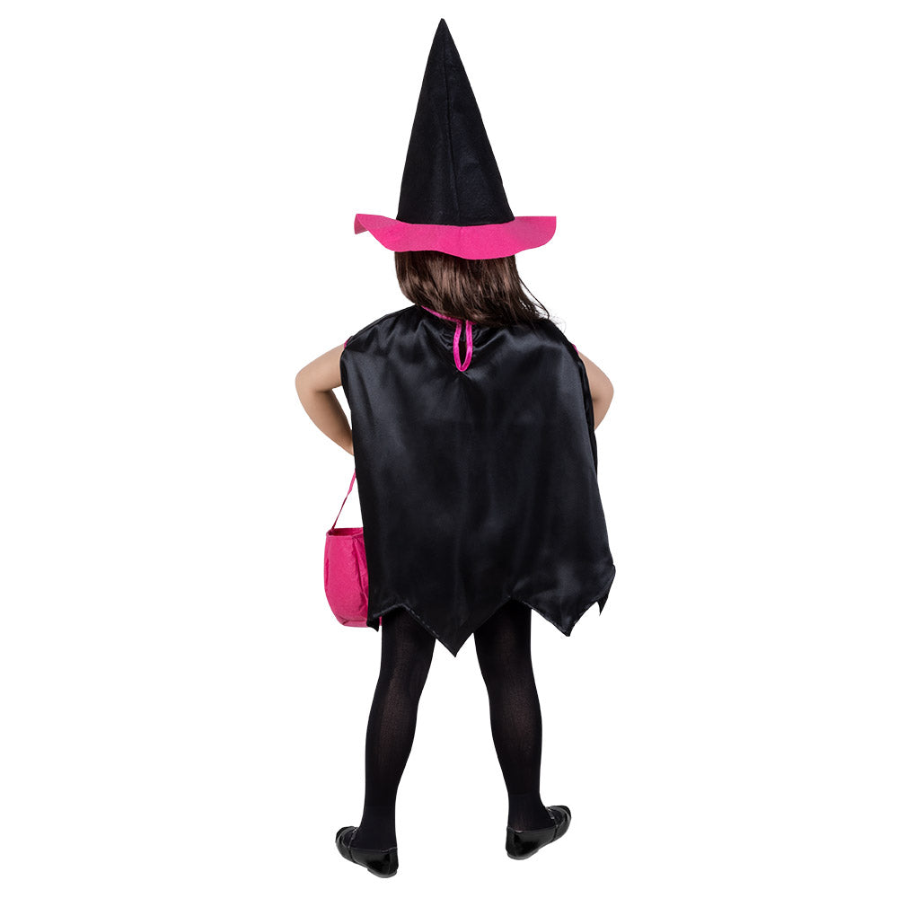 Déguisement Sorcière Enfant Noir Rose - Cape Chat Halloween