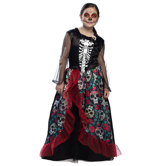 Déguisement Squelette Floral Fille - Robe Longue Halloween