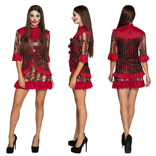 Déguisement Clown Cirque Femme - Robe Rayée Rouge et Noir