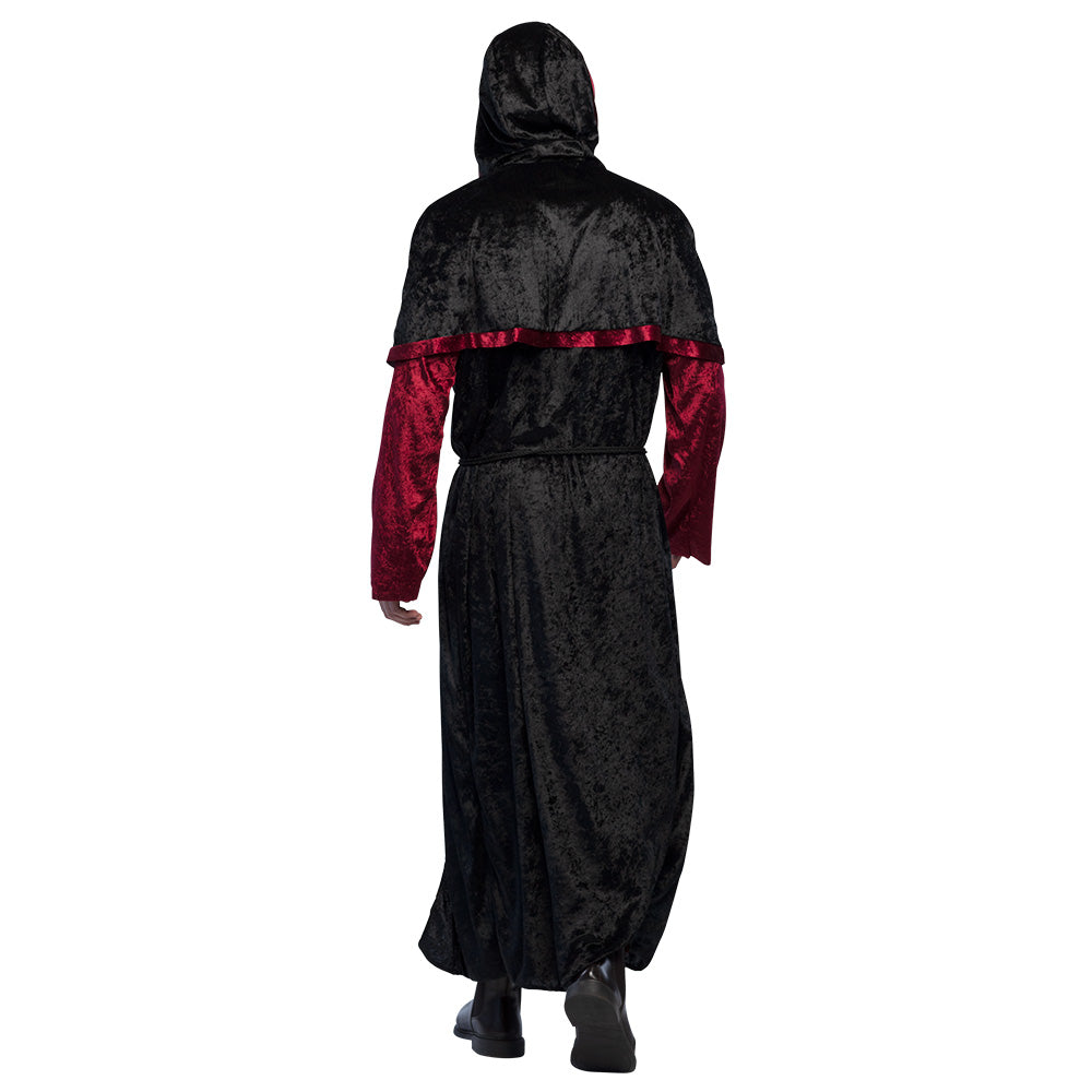 Costume Vampire Médiéval Noir et Rouge avec Cape et Capuche