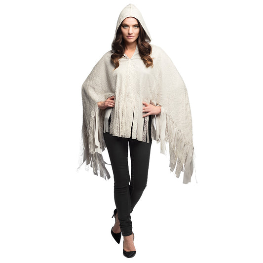 Cape à Capuche en Dentelle Blanche - Accessoire Halloween Mystique