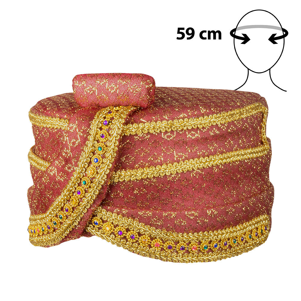 Turban Oriental Luxe Bordeaux & Or - Déguisement Adulte