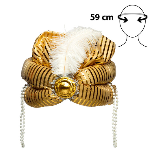 Turban Égyptien Doré avec Plume - Déguisement Pharaon Luxe