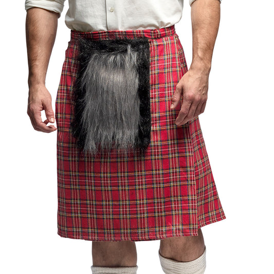 Kilt Écossais Tartan Rouge avec Sporran Fourrure Noire