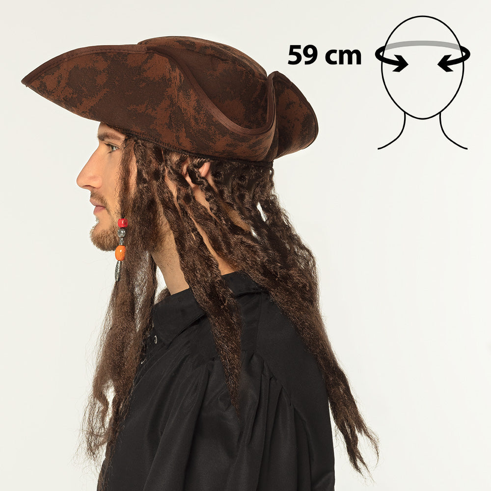Perruque Pirate Capitaine Crochet avec Dreads et Boucles d'Oreilles