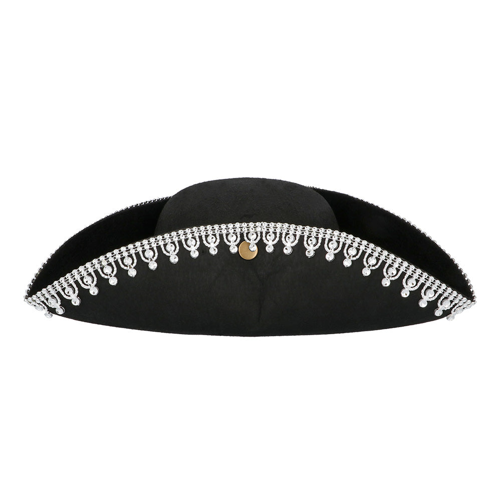 Chapeau Tricorne Noir Dentelle Blanche - Déguisement Pirate