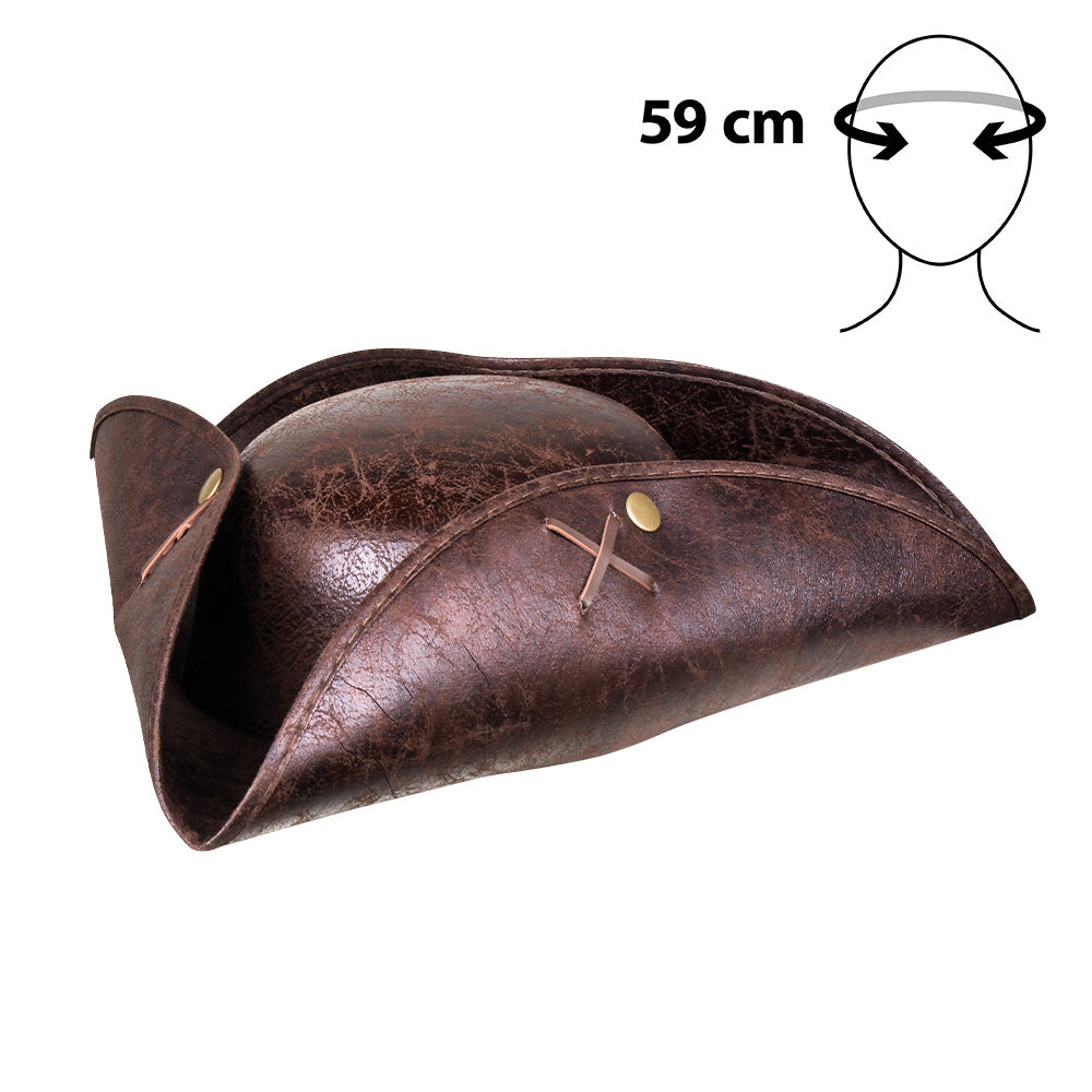 Tricorne Pirate Marron en Cuir - Chapeau Déguisement Adulte