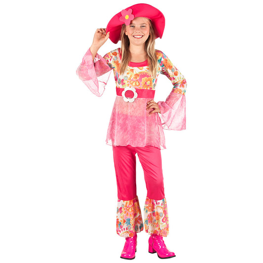 Déguisement Hippie Flower Power Rose Fluo Enfant