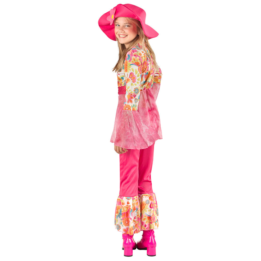 Déguisement Hippie Flower Power Rose Fluo Enfant