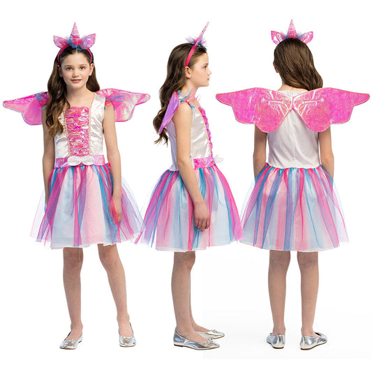 Déguisement Licorne Rose pour Enfant - Robe Tutu & Ailes Paillettes